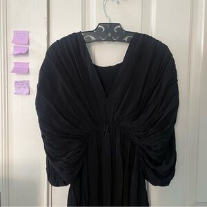 Elegant Black Women's Dress with Gathered V-Neck